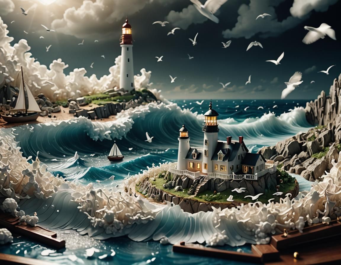 Miniature Ocean in Case: Mixed Media Macro Shot