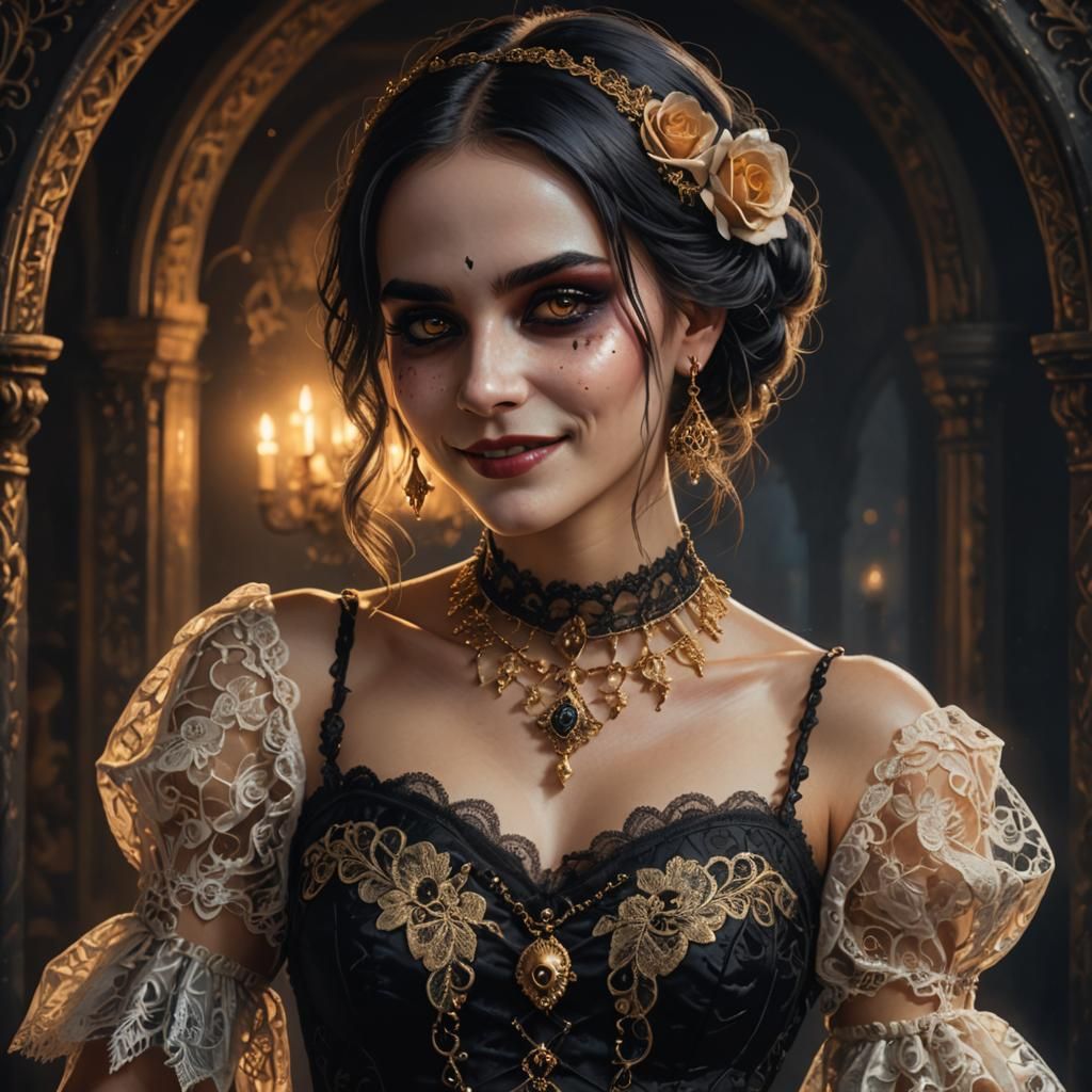 Mystical Gothic Girl Portrait in Romanticism Style