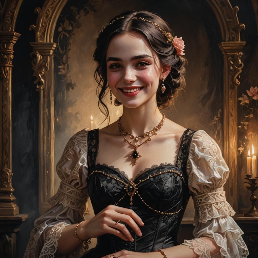 Gothic Girl Portrait in Oil Painting Style