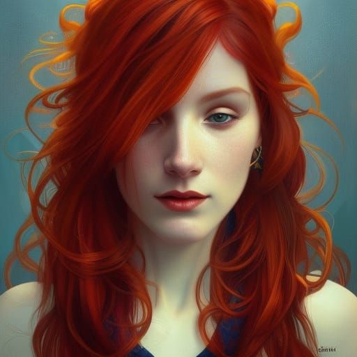 Smiling Redhead Portrait in Hyperdetailed Digital Art