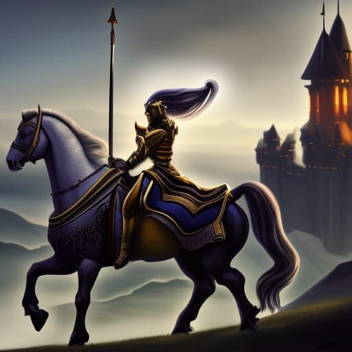 Black Knight on White Horse: Fantasy Art