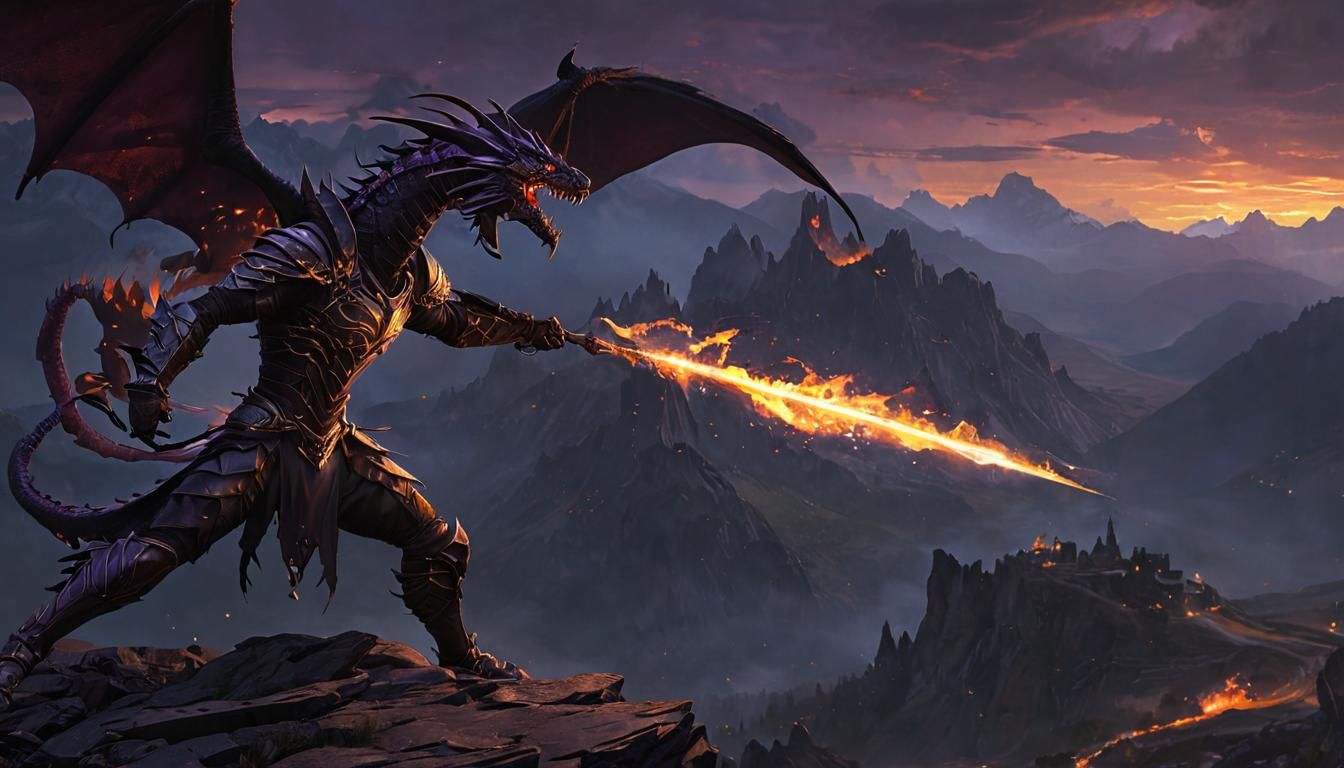 Dark Knight vs Fire Dragon: Fantasy Concept Art