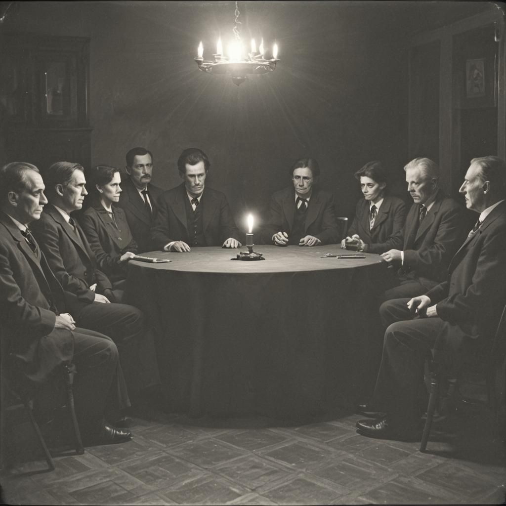 Ominous Black and White Seance Photograph