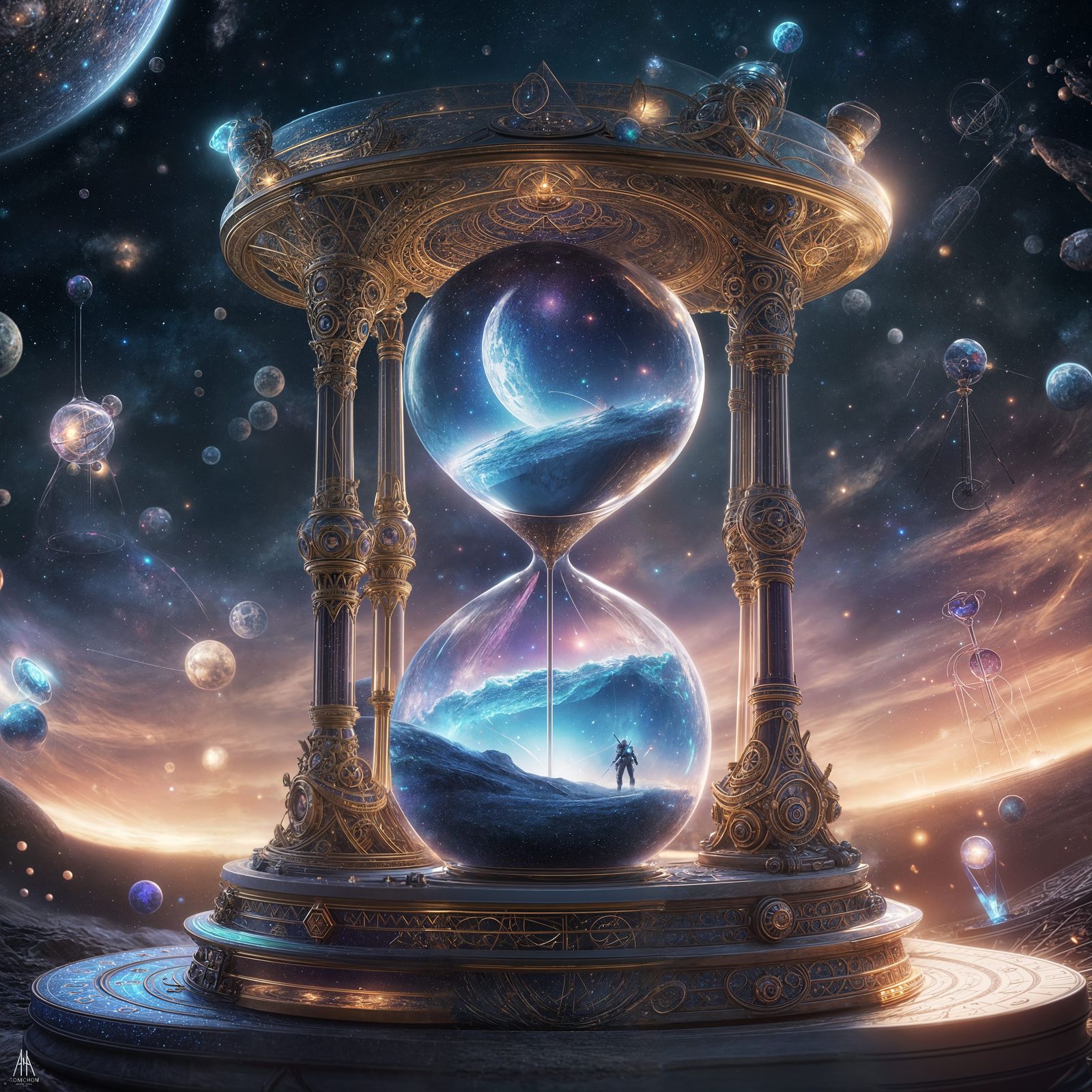 Cosmic Hourglass in Anime Style 3D Art