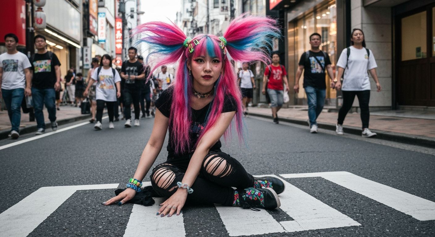Punk Gyaru Girl in Okinawa, Shibuya, and Harajuku Styles