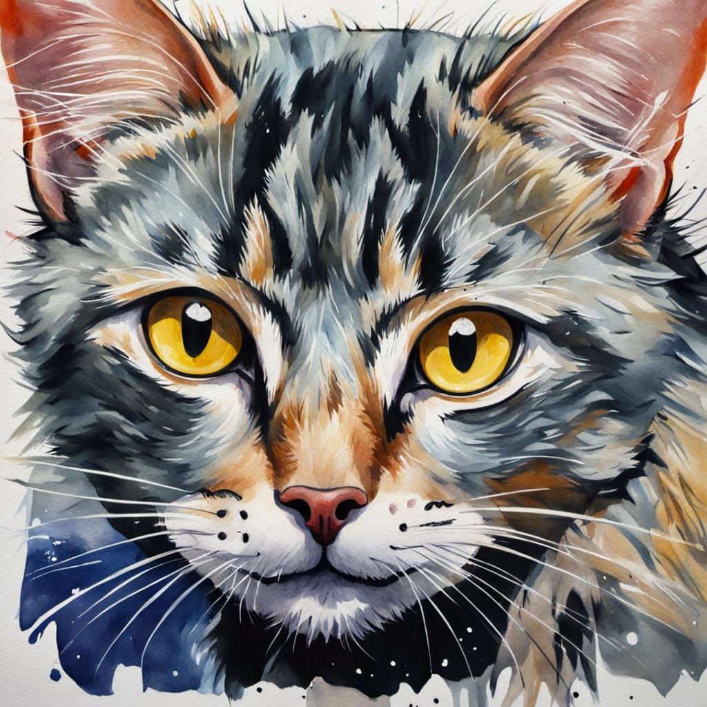 Detailed Gouache Painting of a Stray Cat