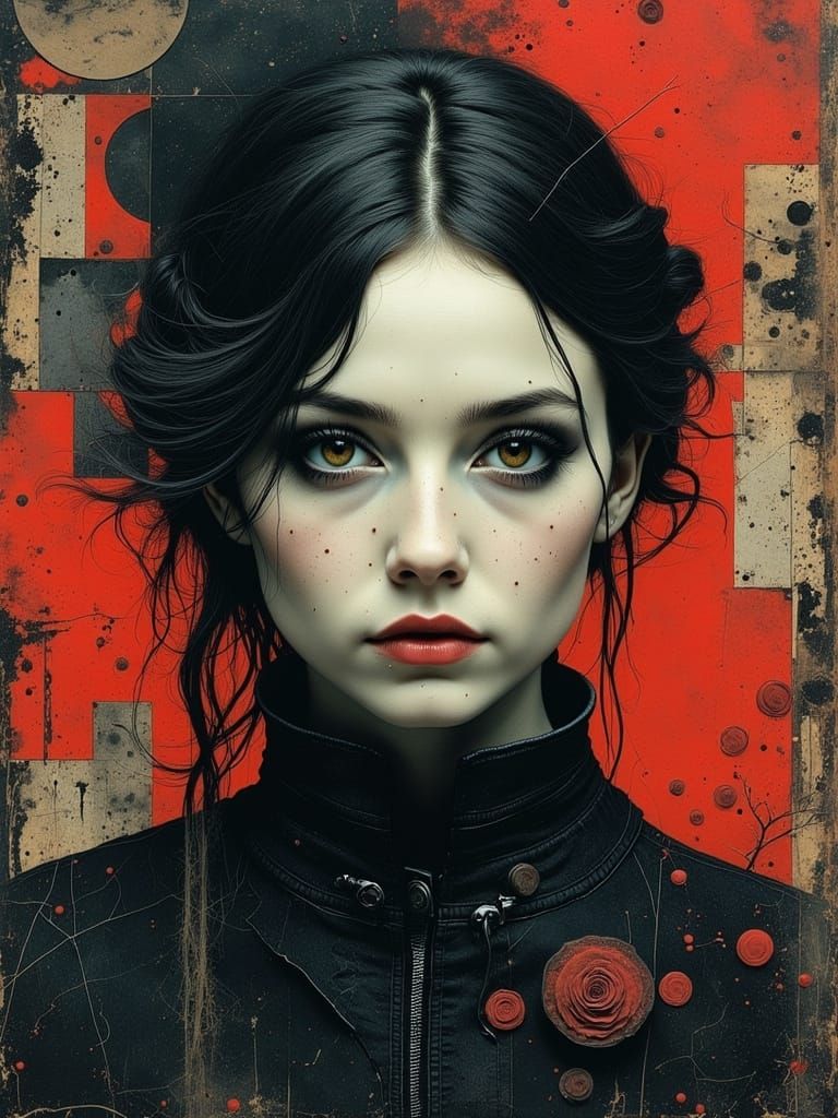 Gothic Woman in Colourful Abstract Oil Painting