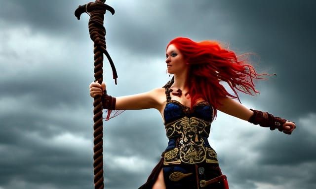 Red-Haired Pirate Woman with Golden Sword
