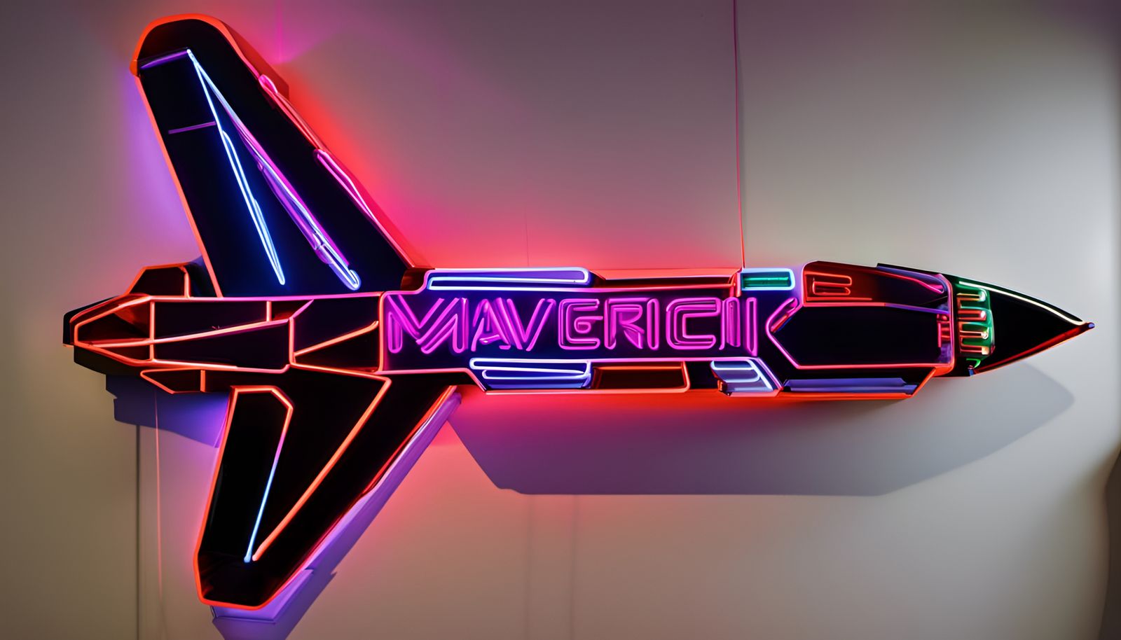 Neon 'Maverick' Sign as Missile on Futuristic Wall