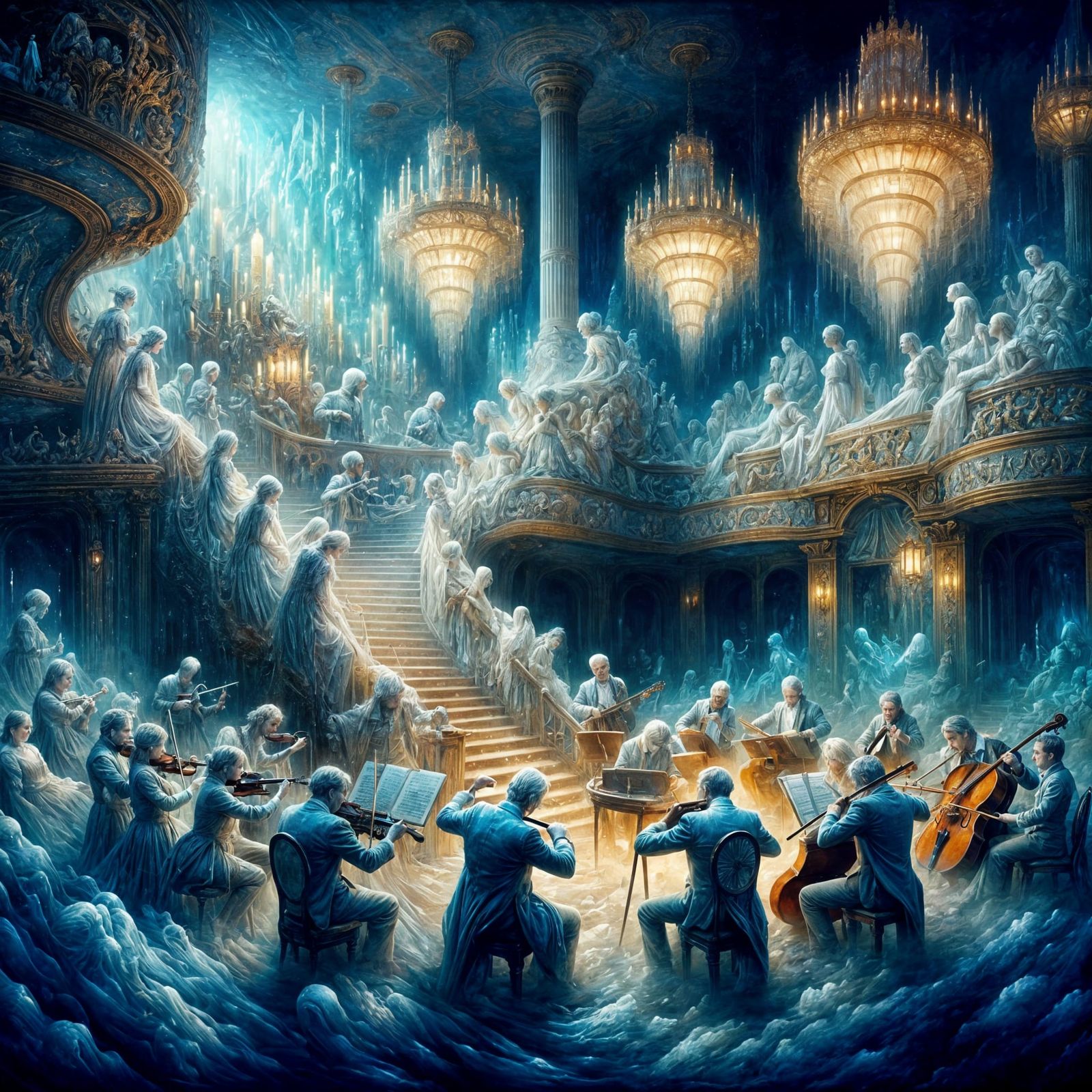 Spectral Musicians Play on Titanic's Grand Staircase in Drea...