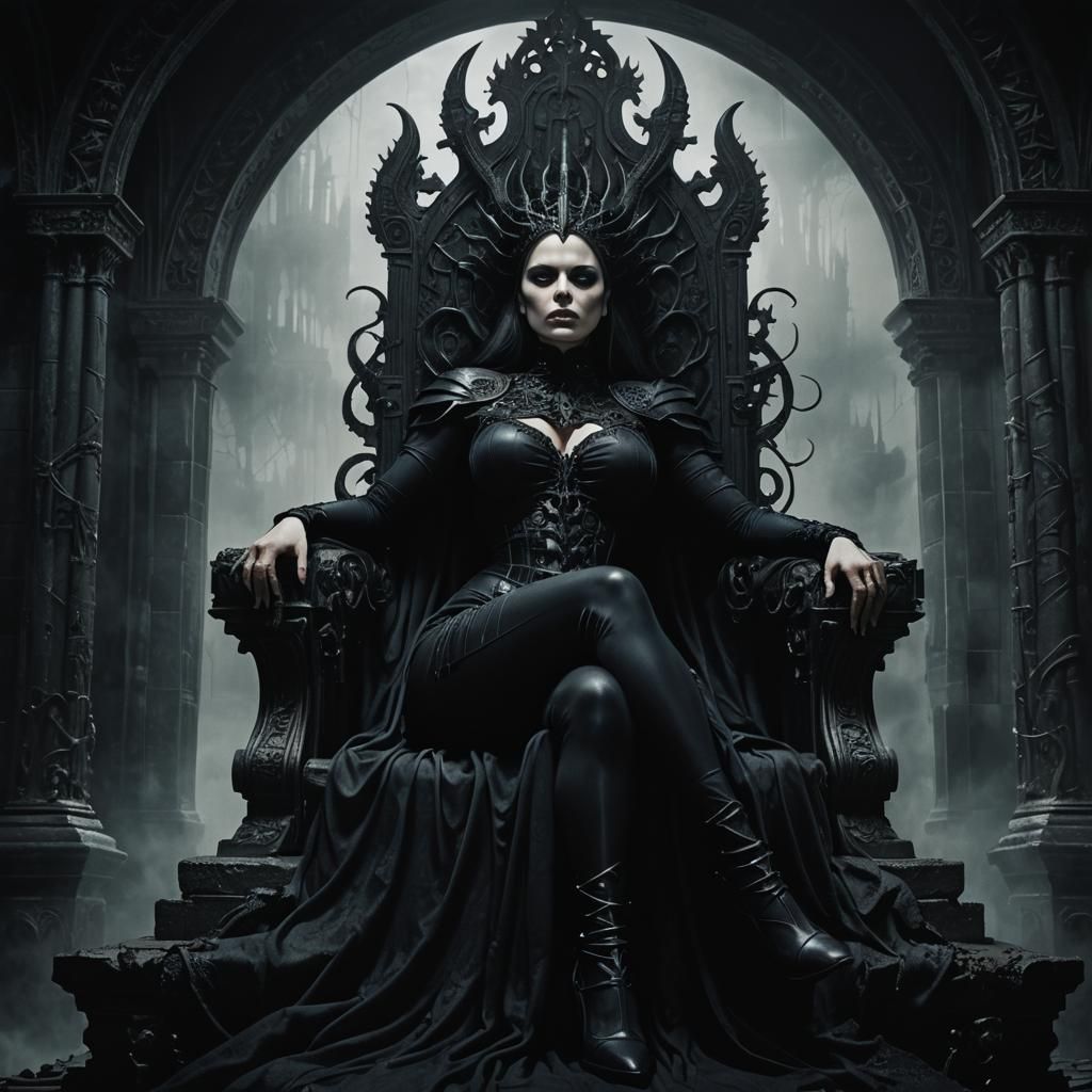 Gothic Queen on Throne in Dark Castle