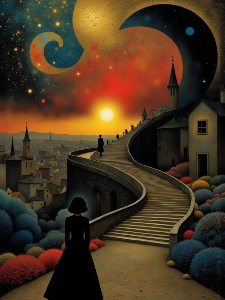 Dreamlike Landscape with Golden Shimmering Lights