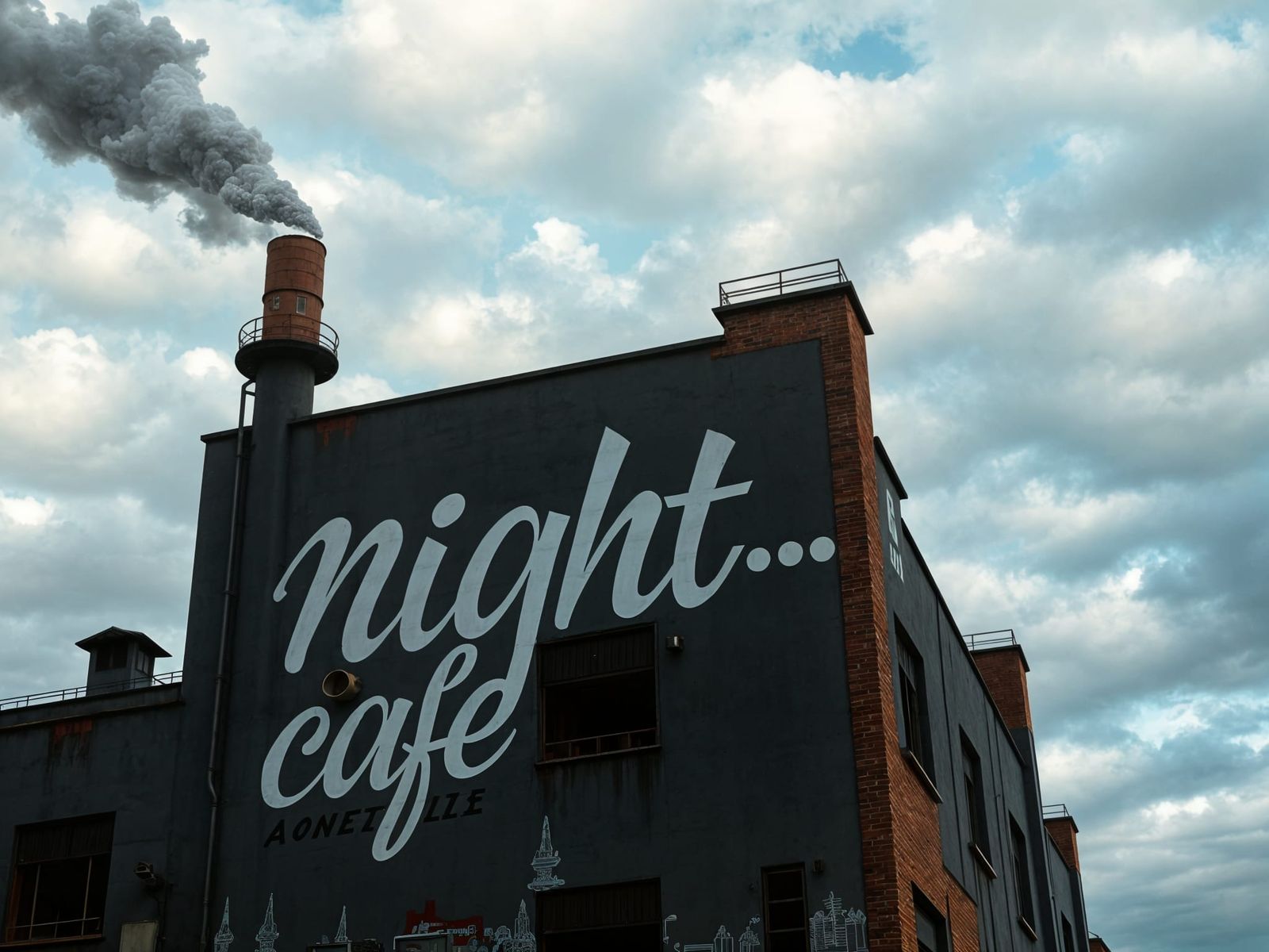 Factory with Calligraphic Graffiti Art Collage