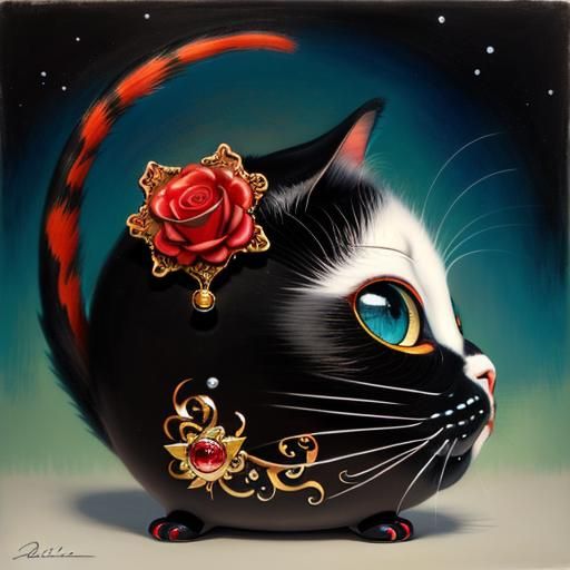 Surreal Fish and Cat in Vivid Colors