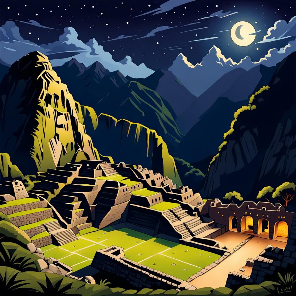 Cartoon Night Arena Inspired by Machu Picchu