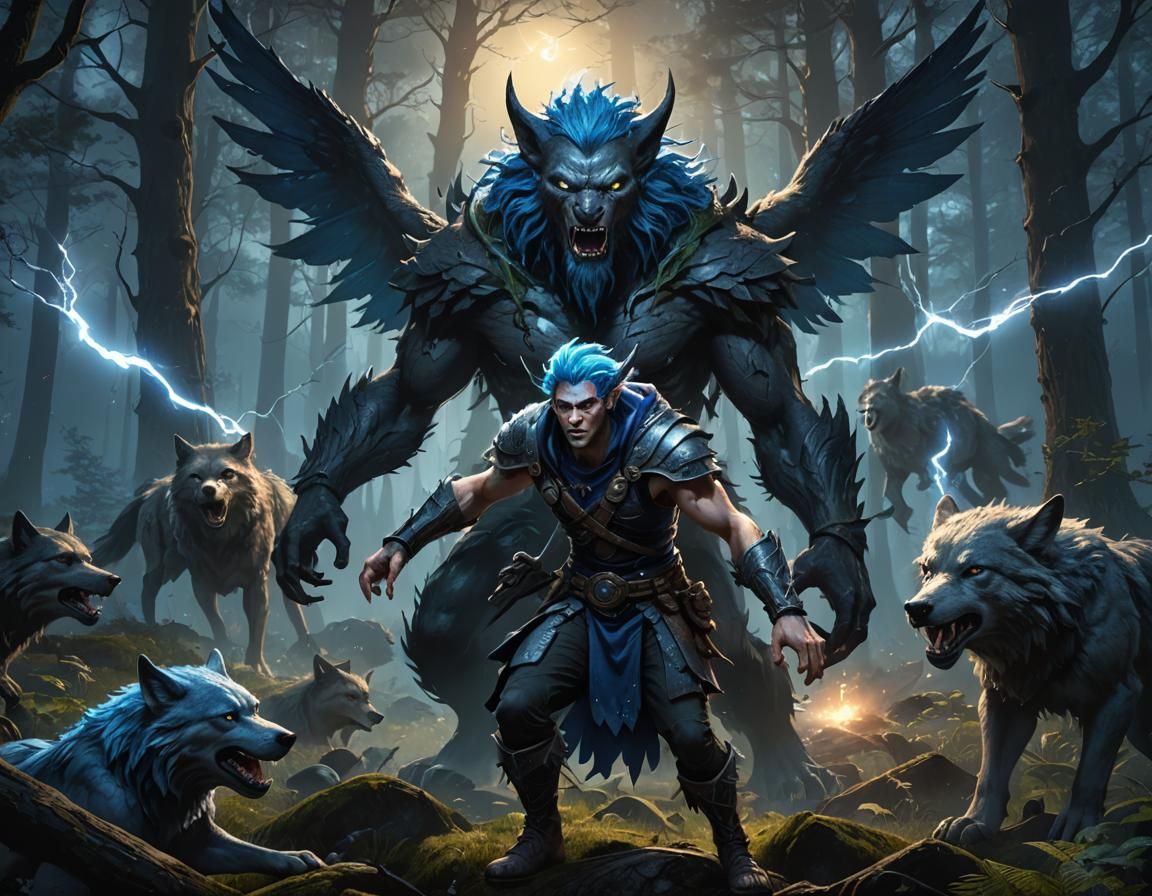 Fairy and Werewolf Fantasy Art in Forest