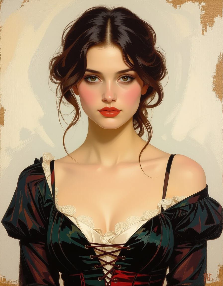 Sensual Woman in 19th Century Realist Oil Painting