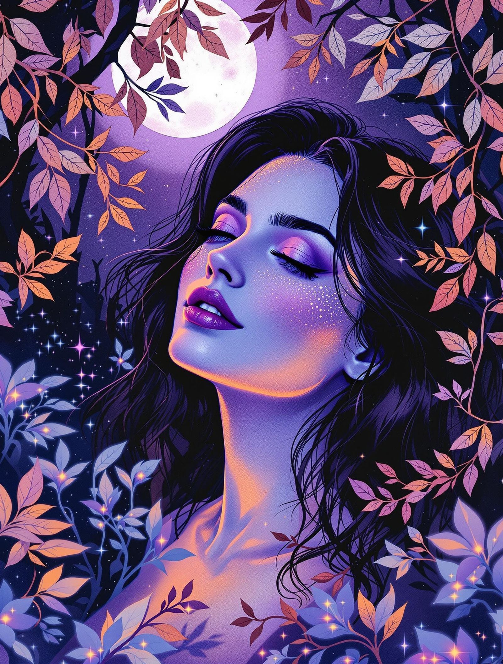 Ethereal Woman in Moonlit Bloom