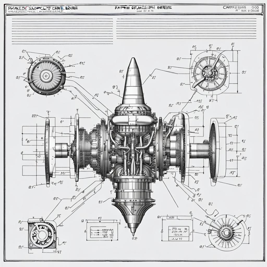 Technical Patent Drawing of a Spaceship Engine