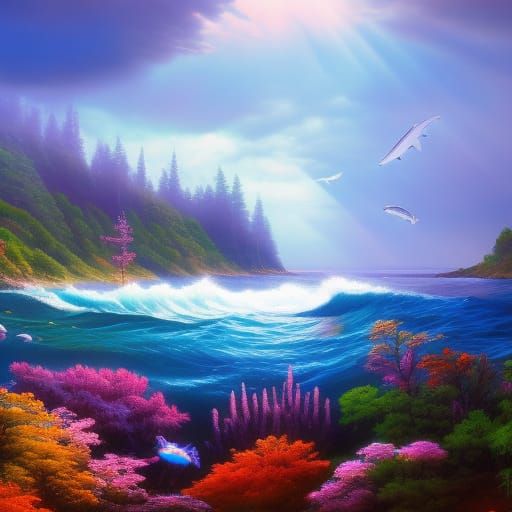 Humpback Whale Breaching in Ethereal Fantasy Style