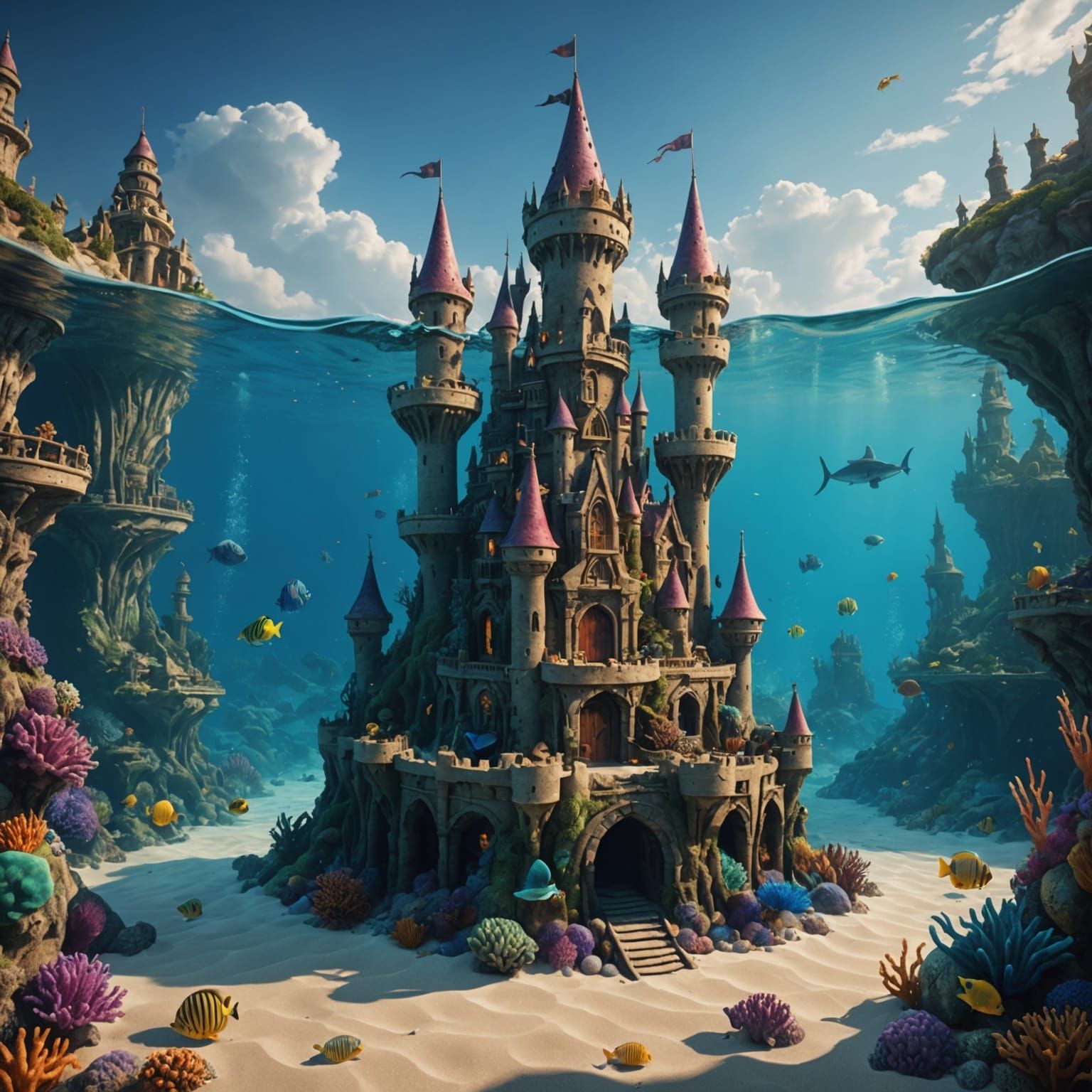 Ocean Sandcastle with Mermaids: Fantasy Concept Art