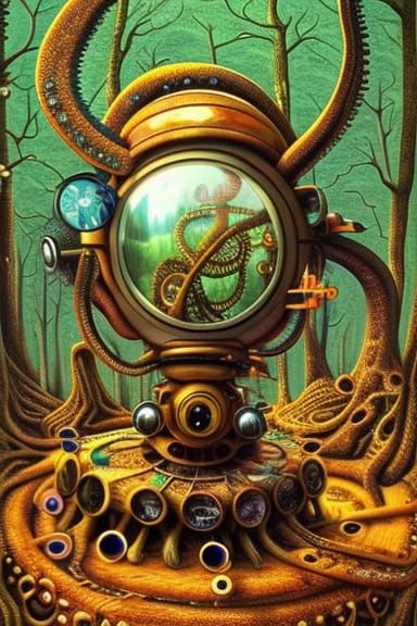Steampunk Octopus on Stargazing Platform in Ornate Style