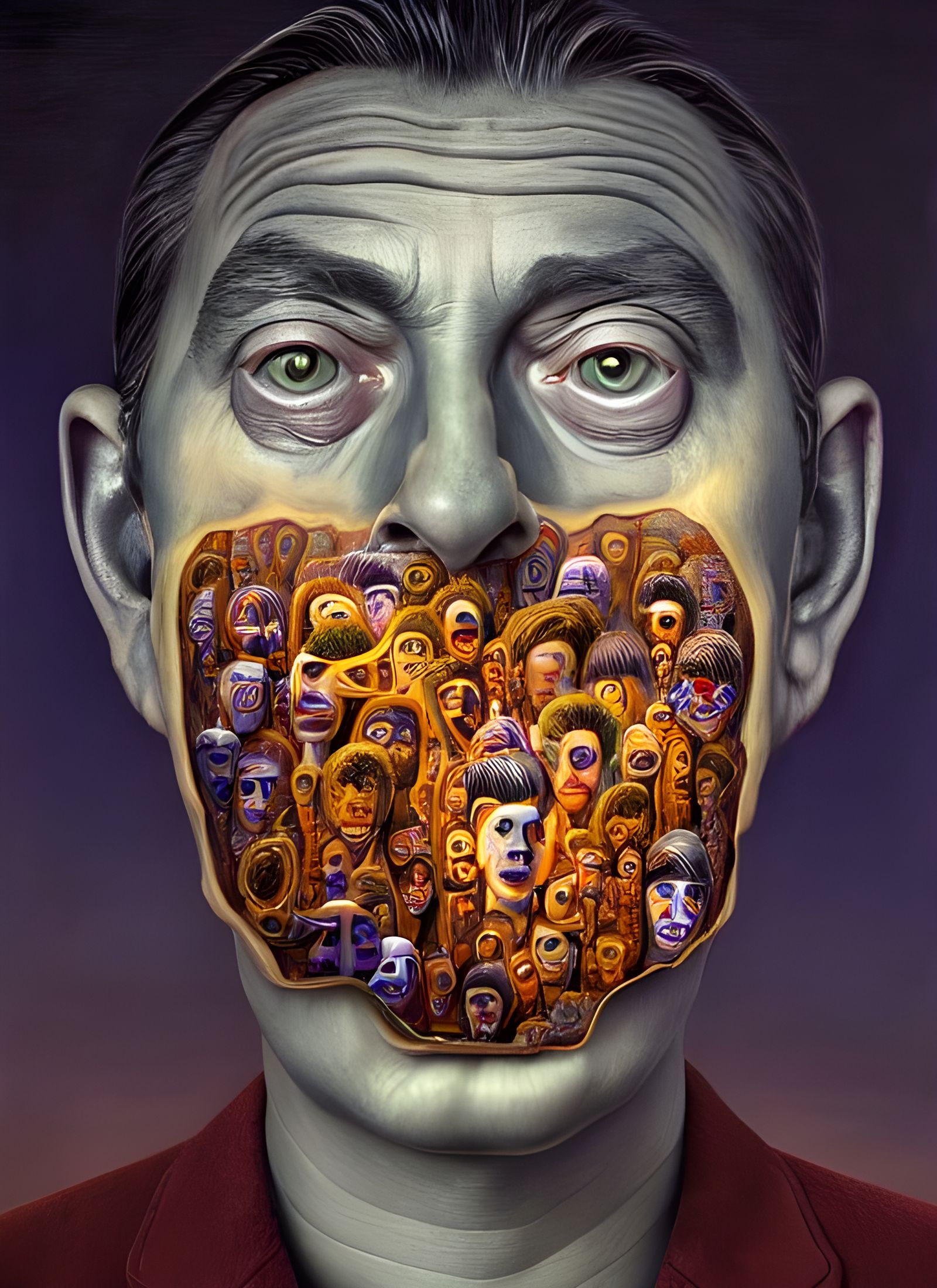 Surreal Faces within Faces: a Symbolic Oil Painting