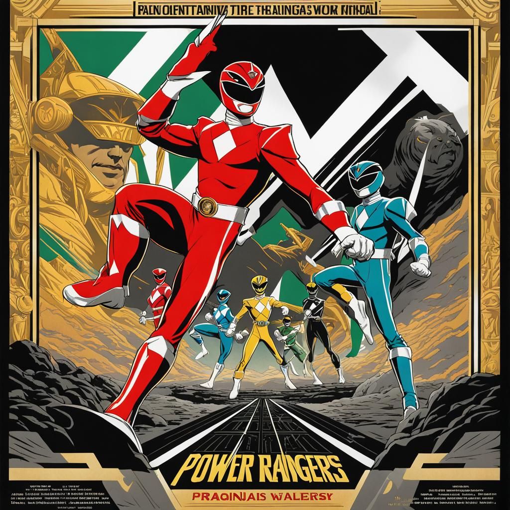 Power Rangers Propaganda Poster in Art Deco Style