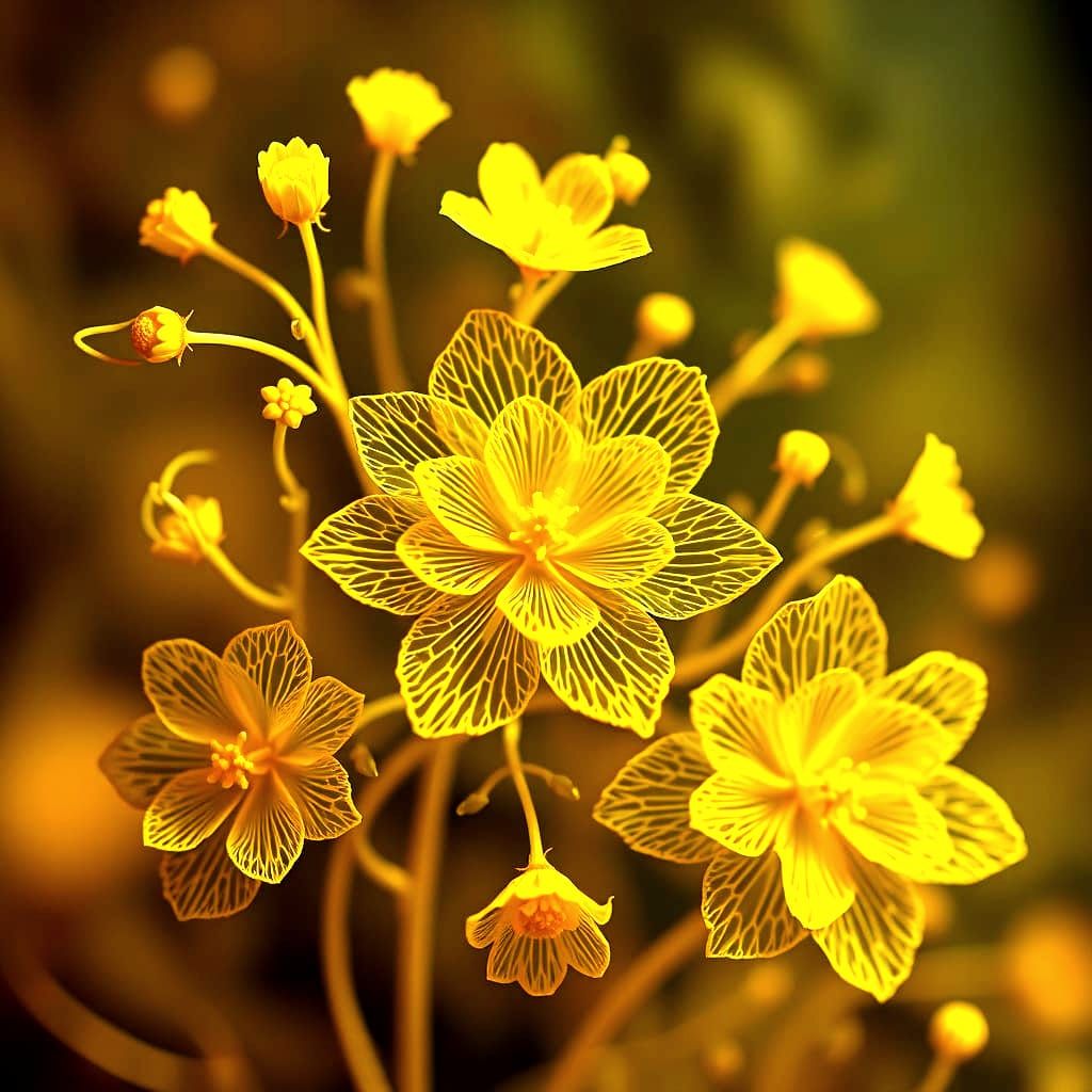 Delicate Yellow Recursive Flowers in Digital Art Style