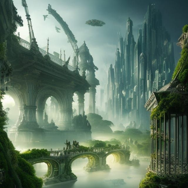 Green City of the Future with Floating Gardens