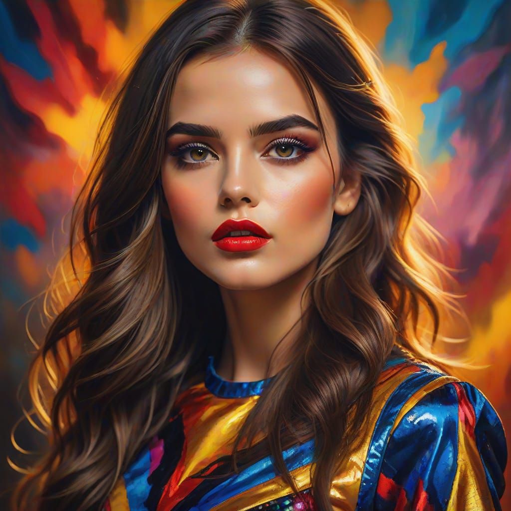 Glamour Portrait of a Brunette Model in Oil Painting Style