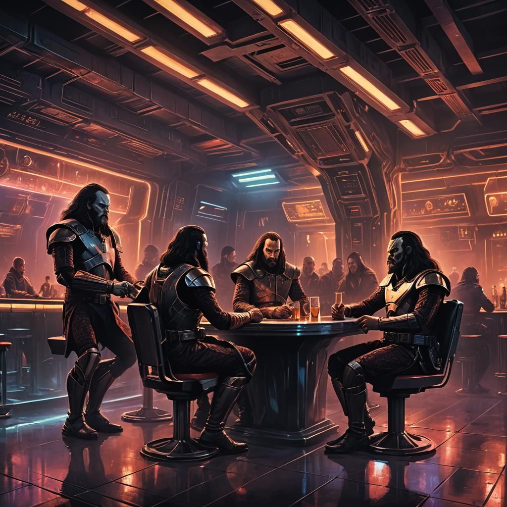Klingons Enjoying Drinks in Sci-Fi Spaceport Bar