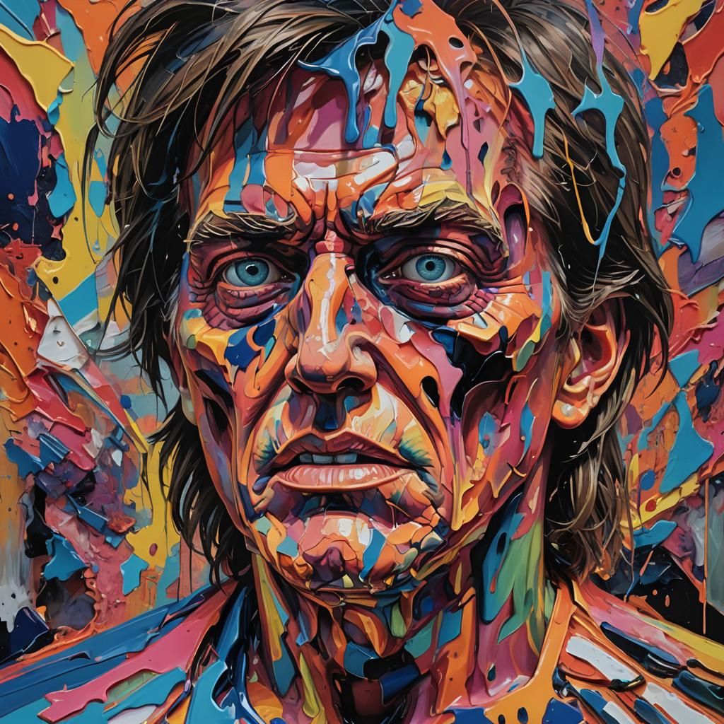 Surreal Portrait Expressing Fear in Abstract Expressionism