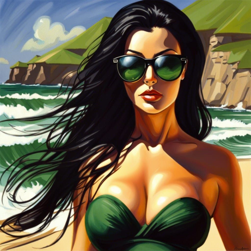 Voluptuous Woman Sunbathing in Hyperrealistic Style