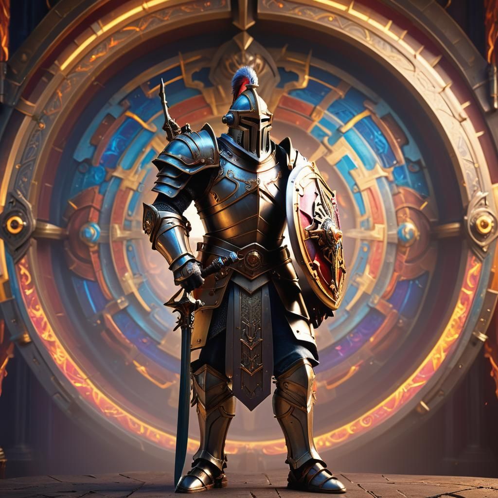 Warrior in Armor with Radial Gradient Background