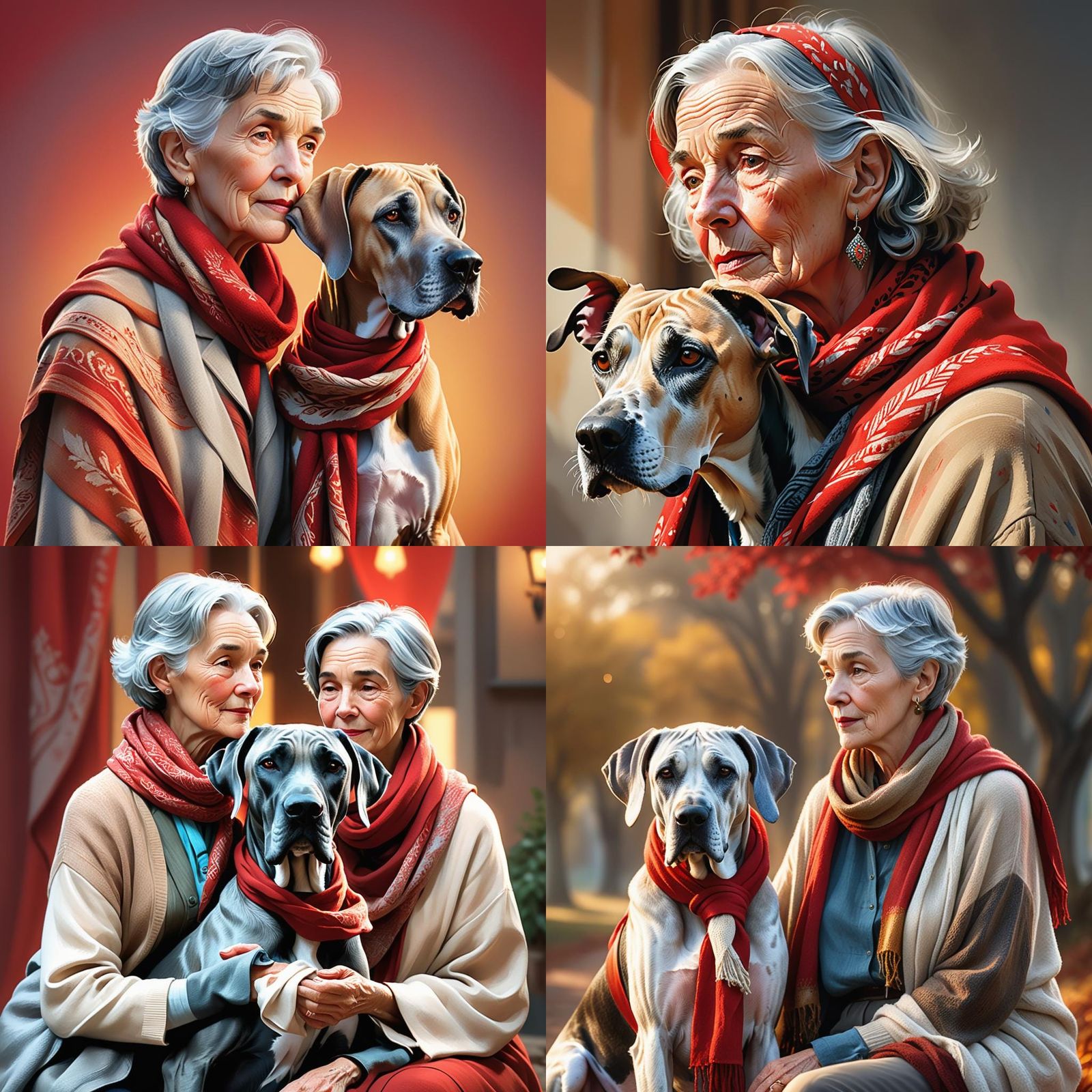 Woman and Great Dane in Hyperrealistic Style