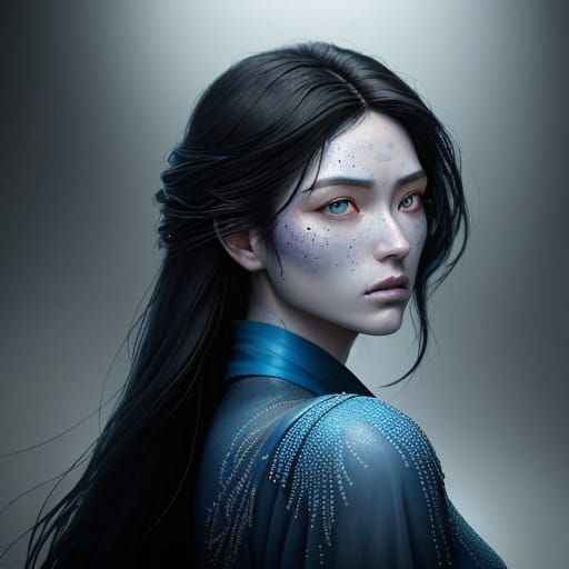 Hyperrealistic Portrait in UHD HDR with Porcelain Blue Skin