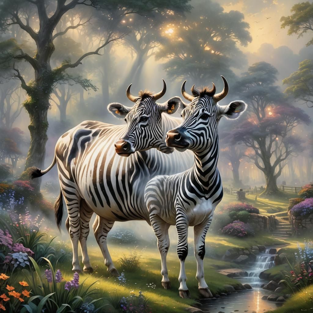 Cow Zebra Hybrid in Ethereal Fantasy Landscape