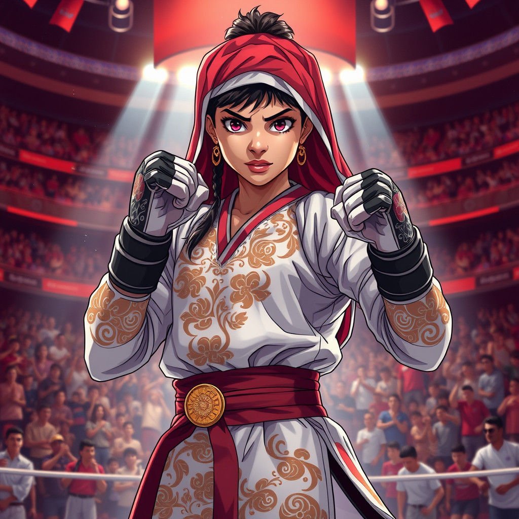 Bahraini Girl in Fighting Gear, Manga Style