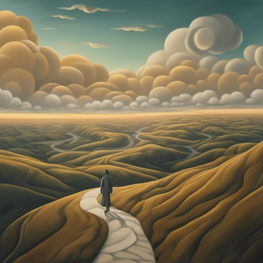 Surrealist Landscape with Winding Road in Golden Light