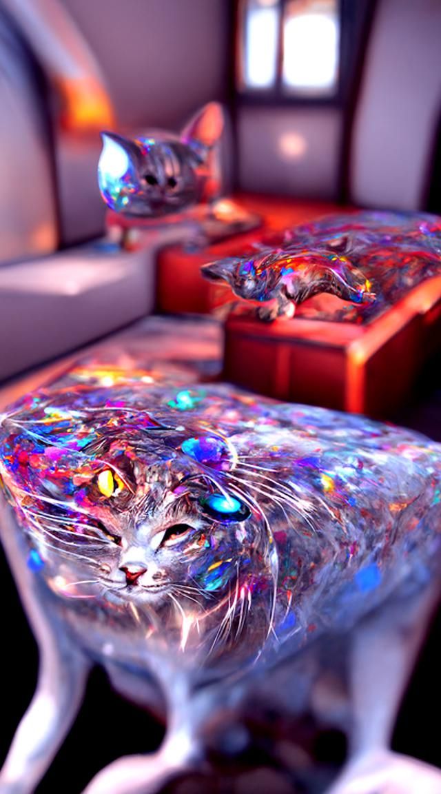 Holographic Cat Dreamscape: Hyperdetailed Unreal Engine Art