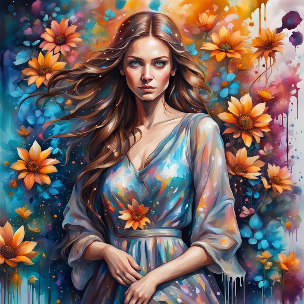 Holographic Woman Portrait in Graffiti Art Style