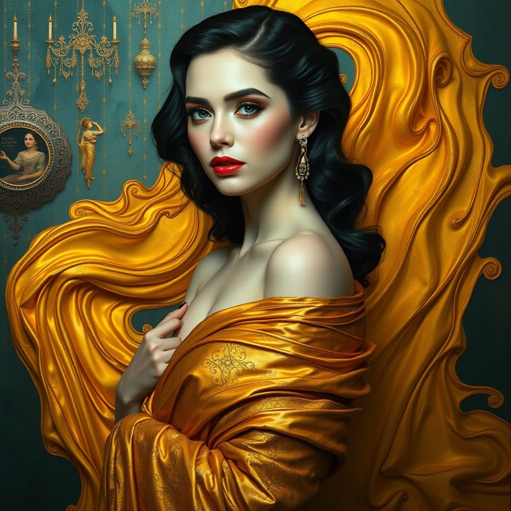 Regal Woman Enveloped in Liquid Gold Aura