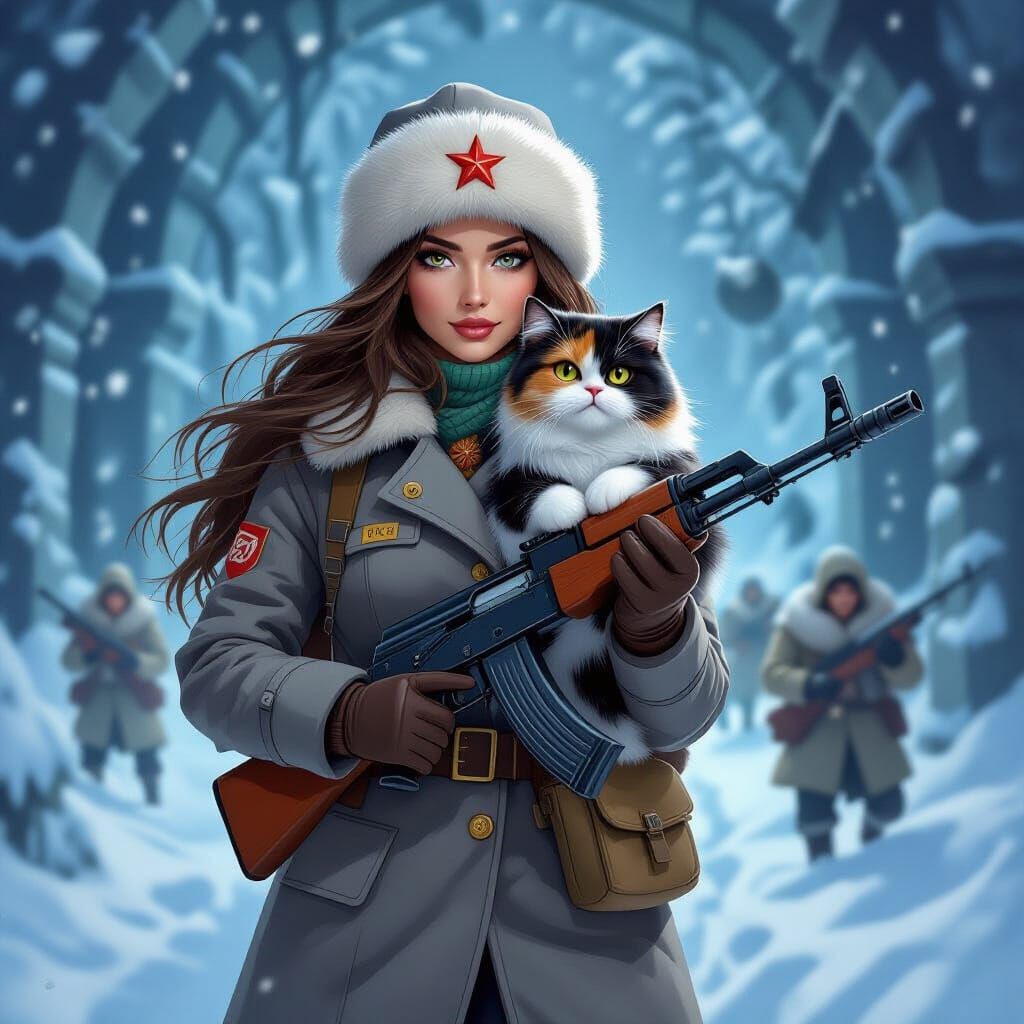 Dungeon Crawler Carl: Woman in Soviet Uniform with Cat