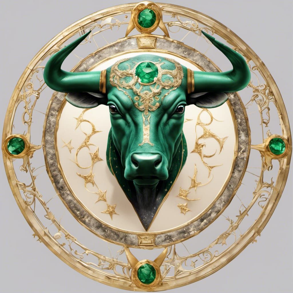 Taurus Zodiac Sign in Emerald and Gold
