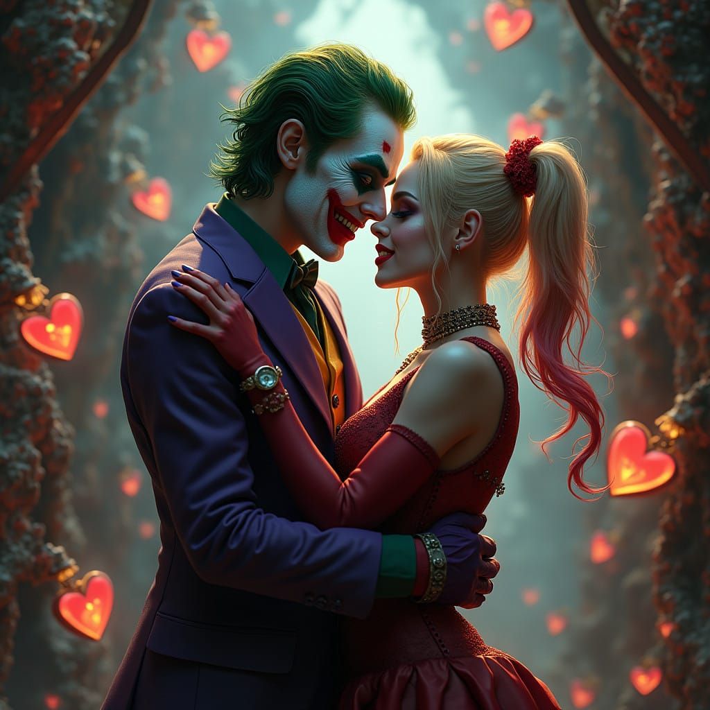 Joker and Harley Quinn in Whimsical, Gothic Fantasy