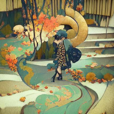 Japanese Art Deco Autumn Path by Edmund Dulac