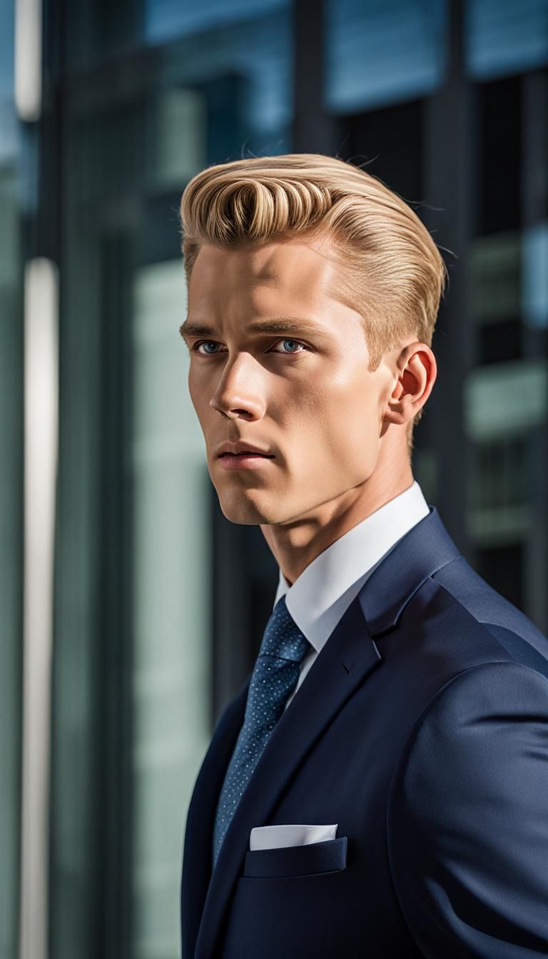 Professional Portrait of Blond Man in Blue Suit
