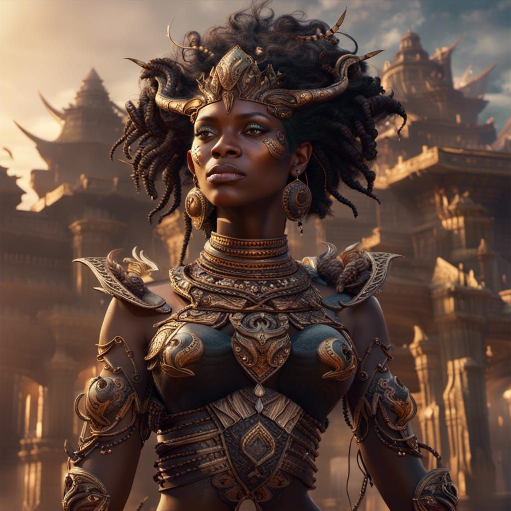 Black Woman Naga: Detailed Fantasy Concept Art