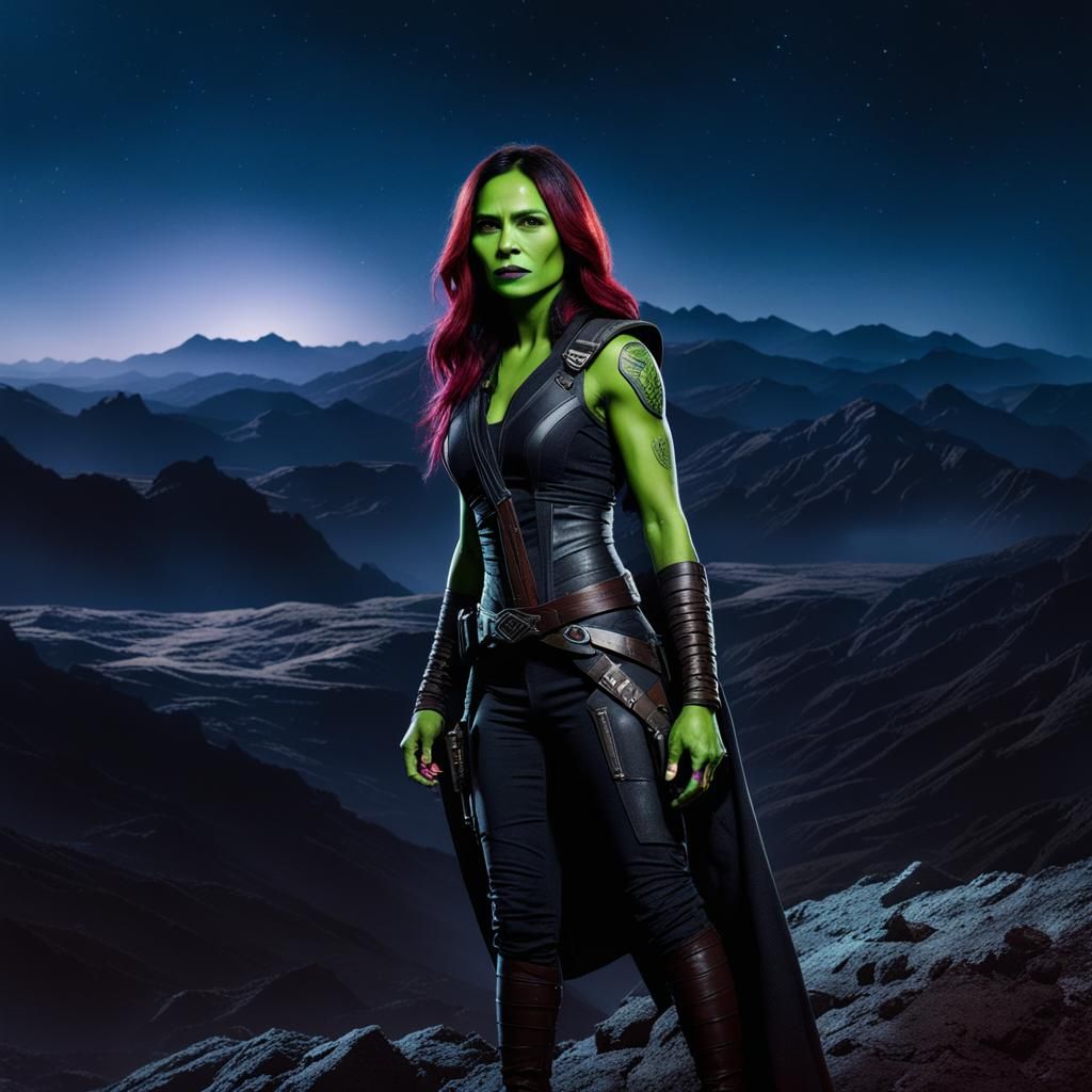 Gamora in a Mountain Range at Night